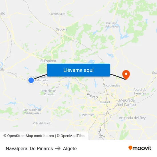 Navalperal De Pinares to Algete map