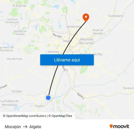 Mocejón to Algete map