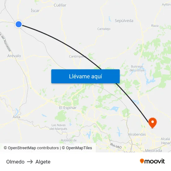 Olmedo to Algete map