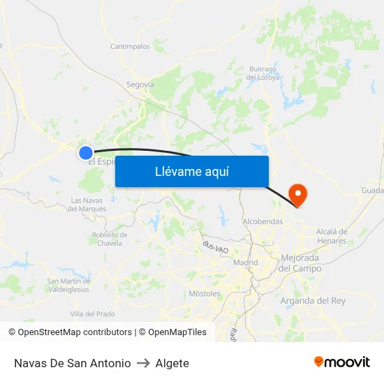 Navas De San Antonio to Algete map