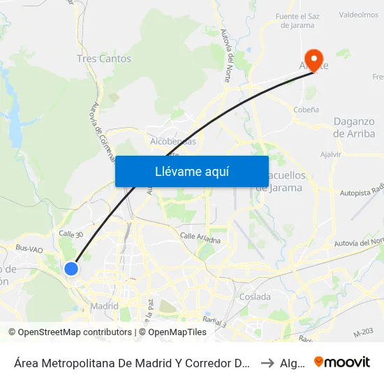 Área Metropolitana De Madrid Y Corredor Del Henares to Algete map