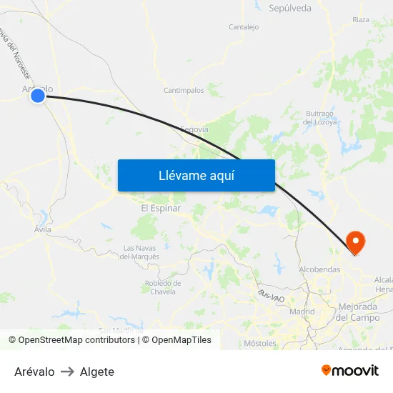 Arévalo to Algete map