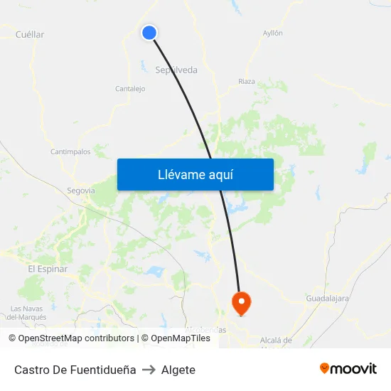 Castro De Fuentidueña to Algete map