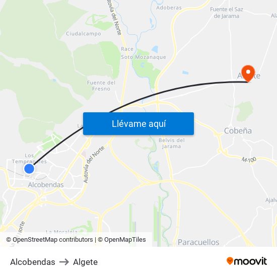 Alcobendas to Algete map
