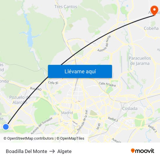 Boadilla Del Monte to Algete map