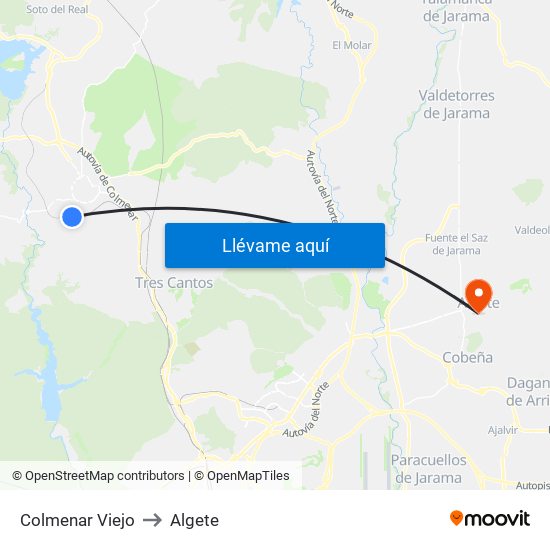 Colmenar Viejo to Algete map