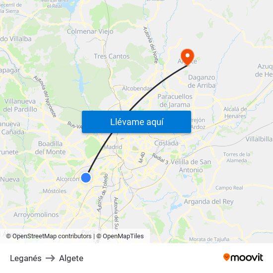 Leganés to Algete map
