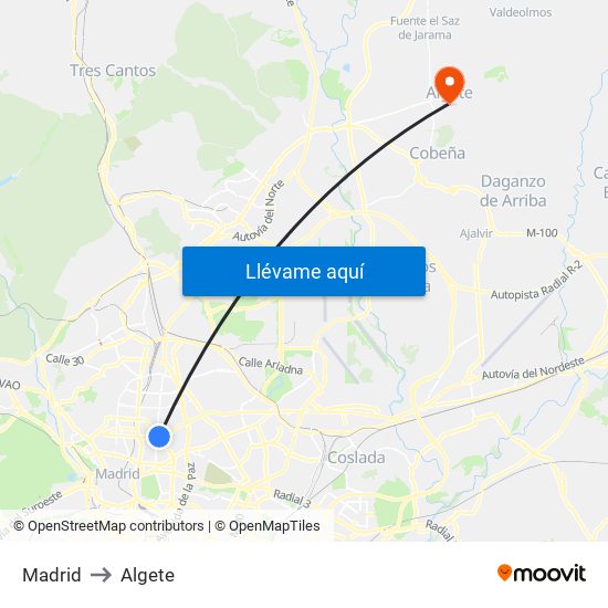 Madrid to Algete map