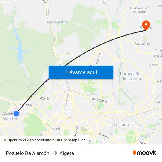 Pozuelo De Alarcón to Algete map