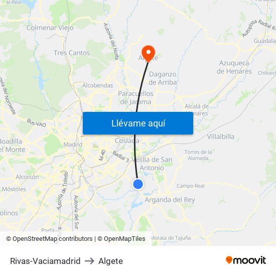 Rivas-Vaciamadrid to Algete map