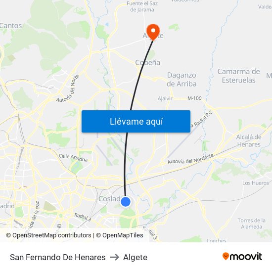 San Fernando De Henares to Algete map