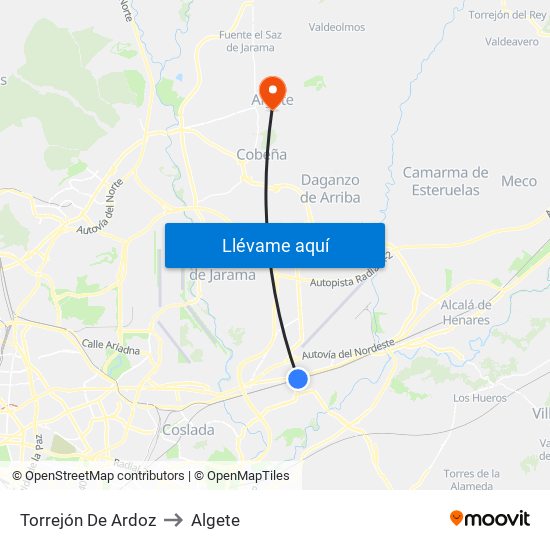 Torrejón De Ardoz to Algete map