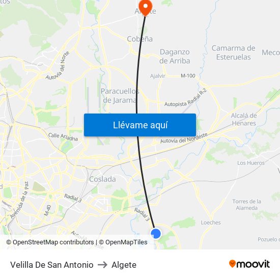 Velilla De San Antonio to Algete map