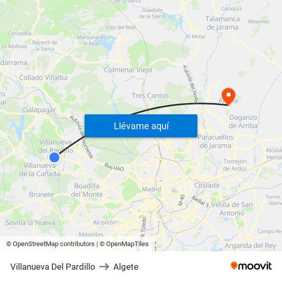 Villanueva Del Pardillo to Algete map