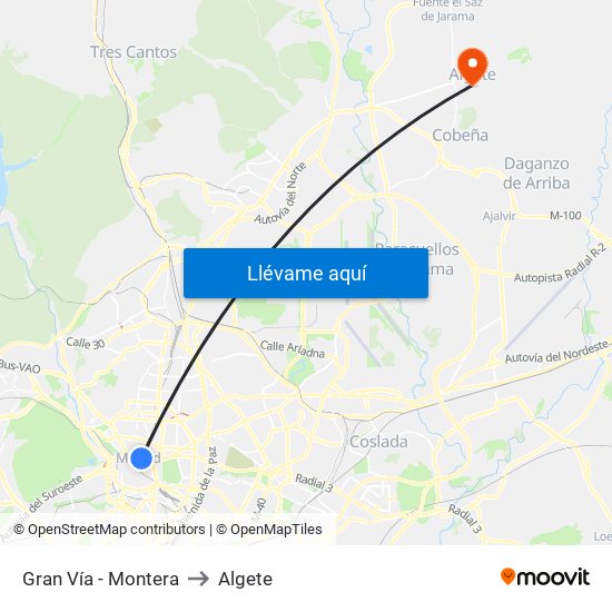 Gran Vía - Montera to Algete map