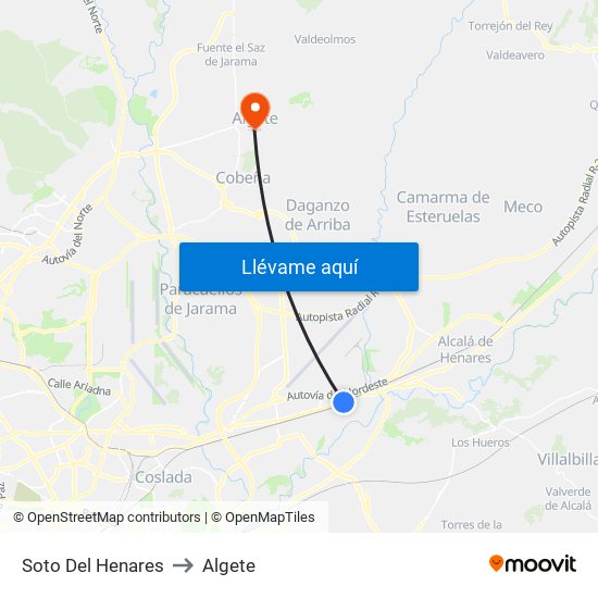 Soto Del Henares to Algete map