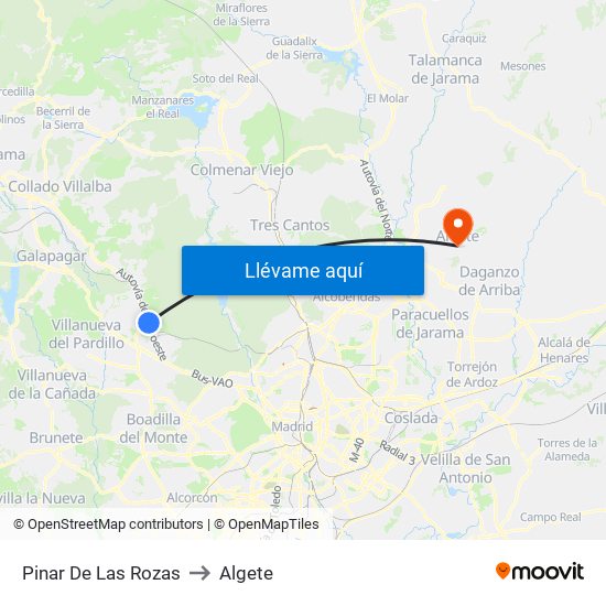 Pinar De Las Rozas to Algete map