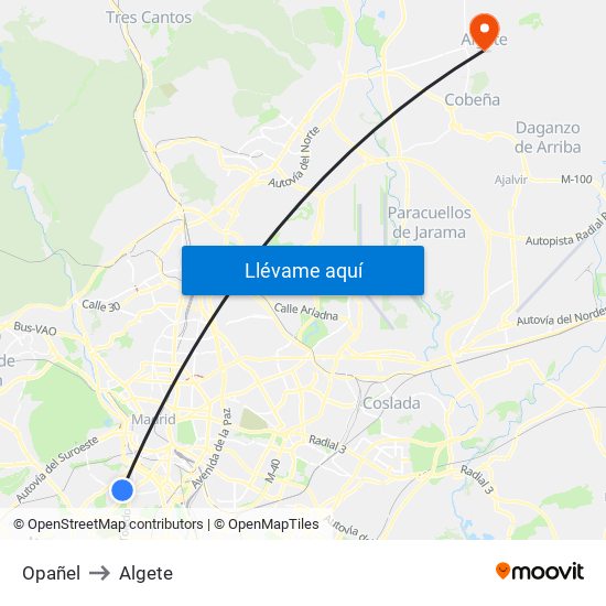Opañel to Algete map