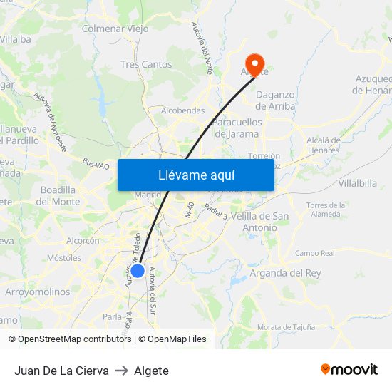 Juan De La Cierva to Algete map