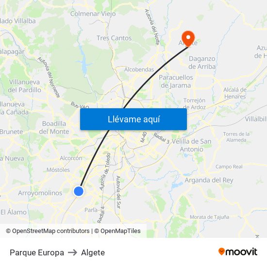 Parque Europa to Algete map