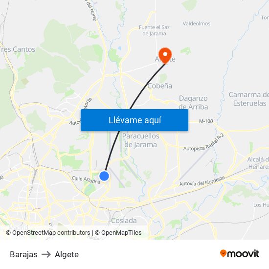 Barajas to Algete map