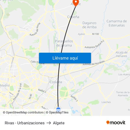 Rivas - Urbanizaciones to Algete map