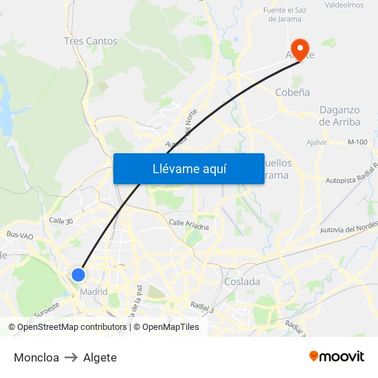 Moncloa to Algete map