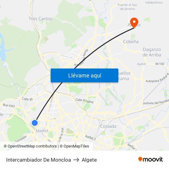 Intercambiador De Moncloa to Algete map