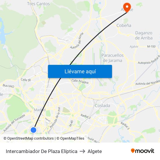 Intercambiador De Plaza Elíptica to Algete map