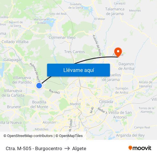 Ctra. M-505 - Burgocentro to Algete map