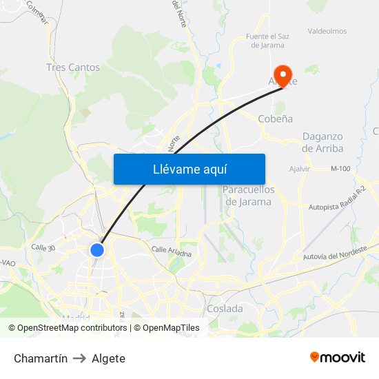Chamartín to Algete map
