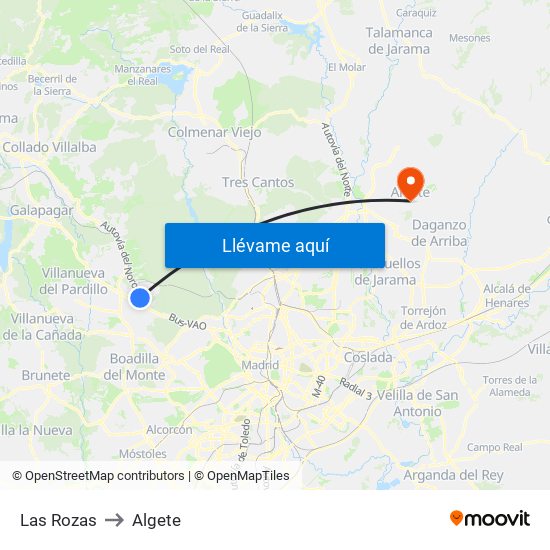 Las Rozas to Algete map