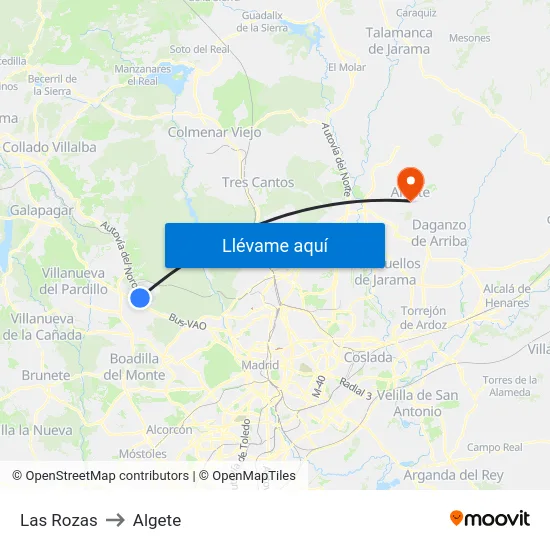 Las Rozas to Algete map