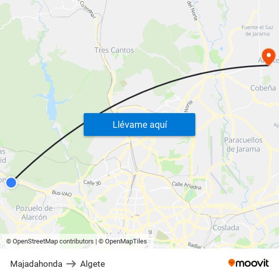 Majadahonda to Algete map