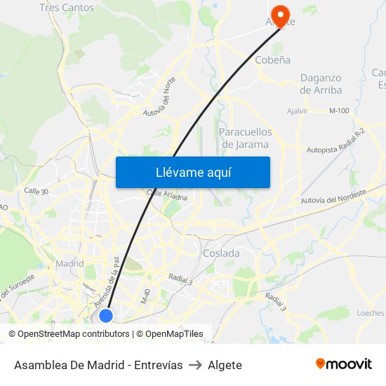 Asamblea De Madrid - Entrevías to Algete map