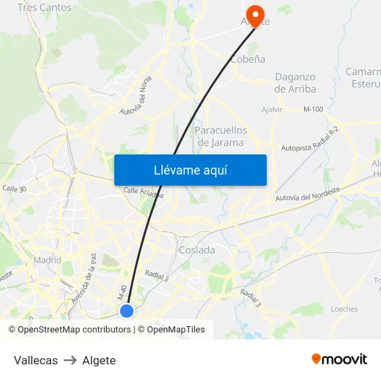 Vallecas to Algete map