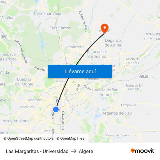 Las Margaritas - Universidad to Algete map