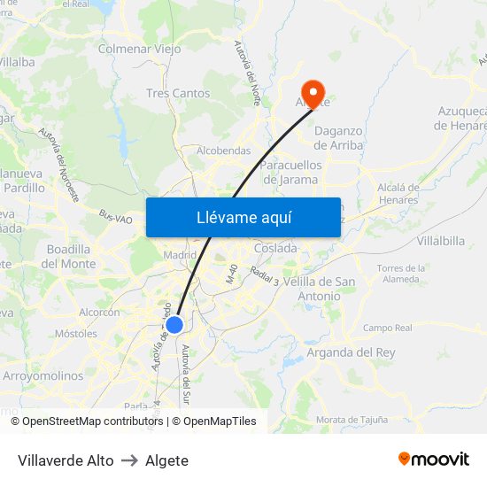 Villaverde Alto to Algete map