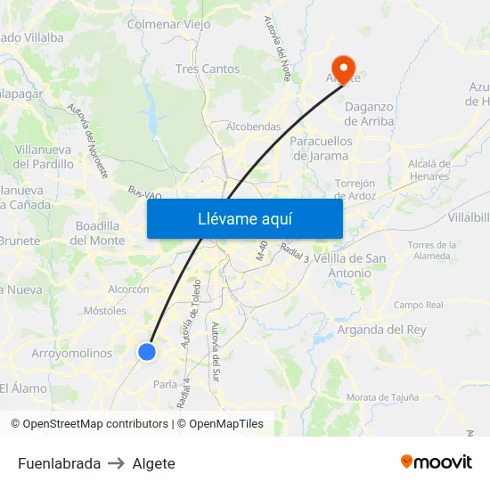 Fuenlabrada to Algete map