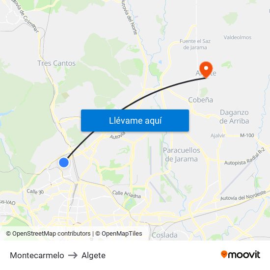 Montecarmelo to Algete map