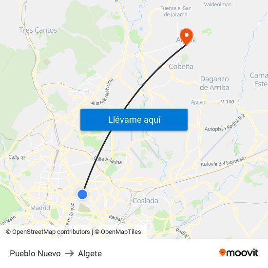 Pueblo Nuevo to Algete map