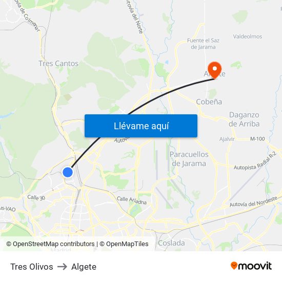 Tres Olivos to Algete map