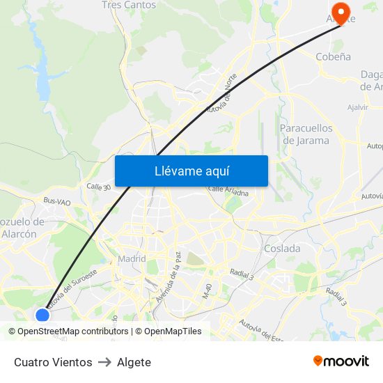 Cuatro Vientos to Algete map