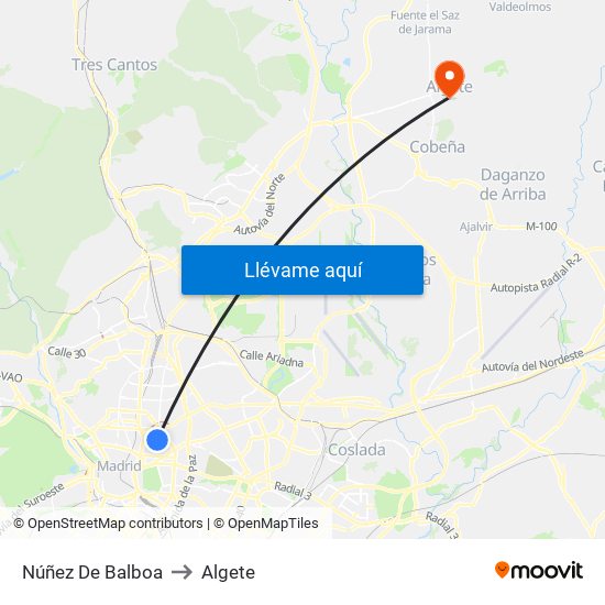 Núñez De Balboa to Algete map