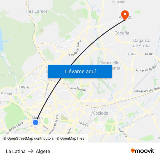 La Latina to Algete map