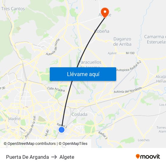 Puerta De Arganda to Algete map