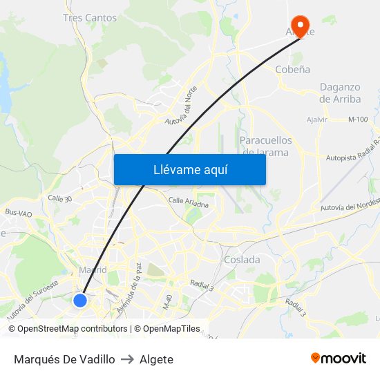 Marqués De Vadillo to Algete map