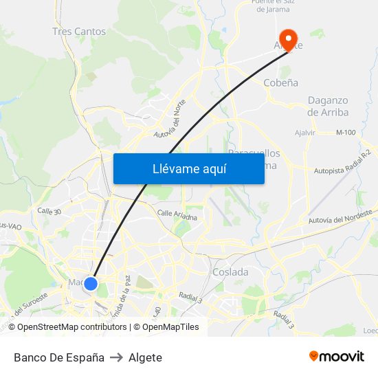 Banco De España to Algete map