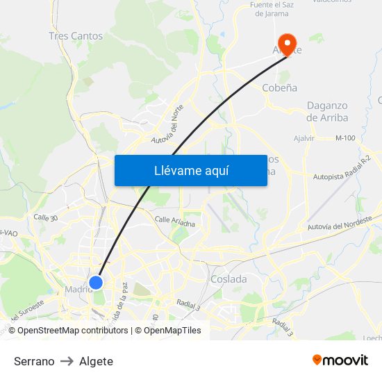 Serrano to Algete map