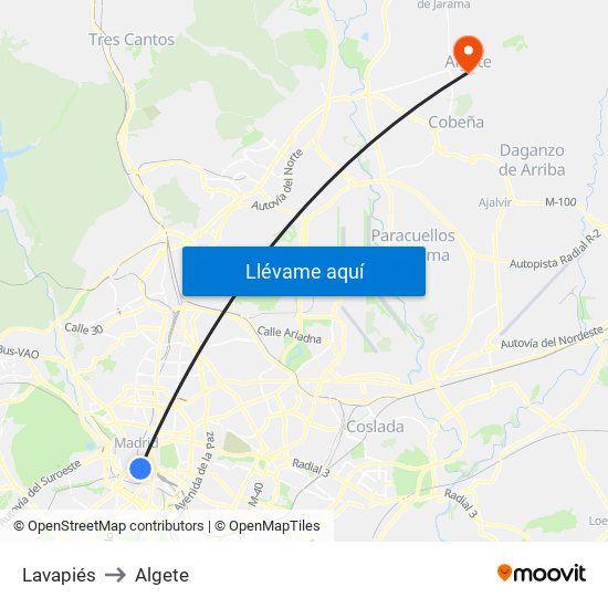Lavapiés to Algete map
